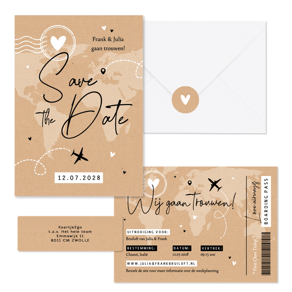 Trouwset kraft ticket paspoort wereld reizen