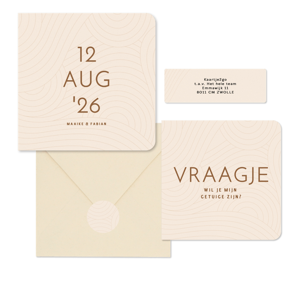 Moderne beige trouwset met golvende lijnen