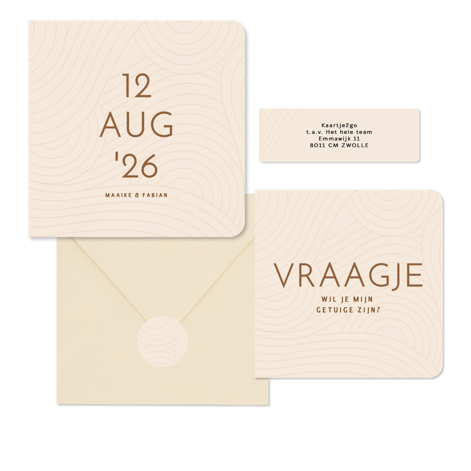 Moderne beige trouwset met golvende lijnen
