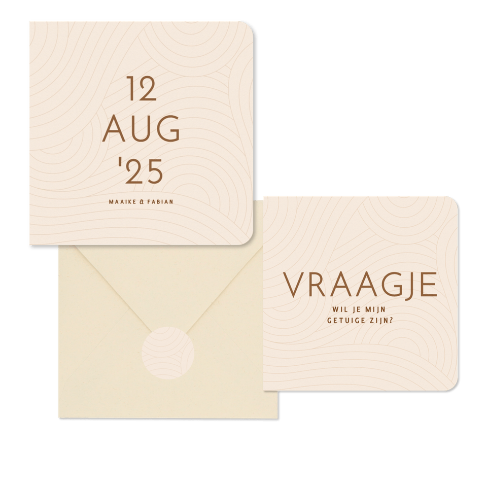 Moderne beige trouwset met golvende lijnen