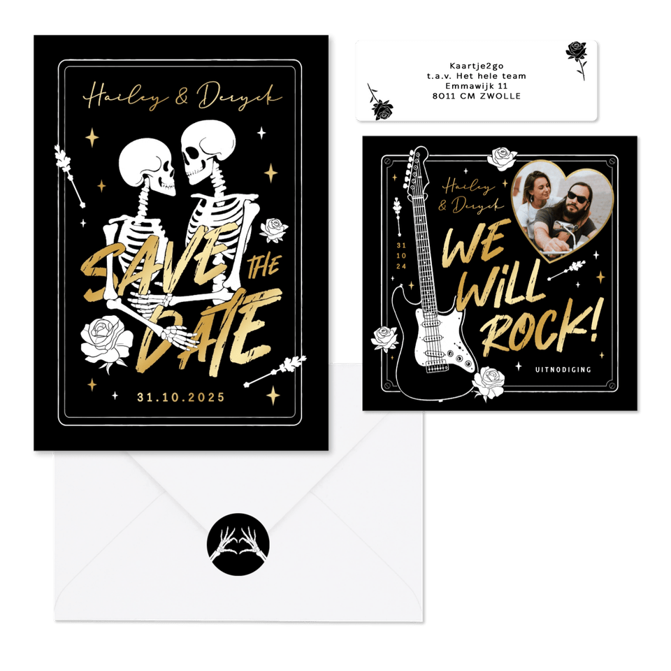 Trouwkaarten stoer Rock n Roll metal alternatief zwart