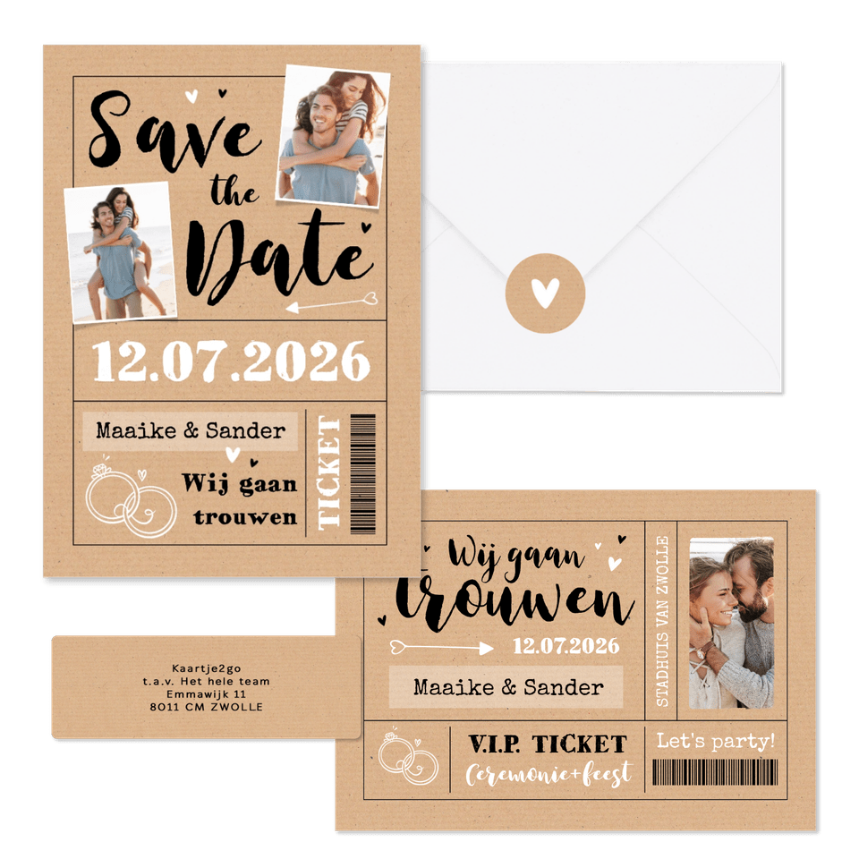 Trouwkaarten ticket kraftlook hip