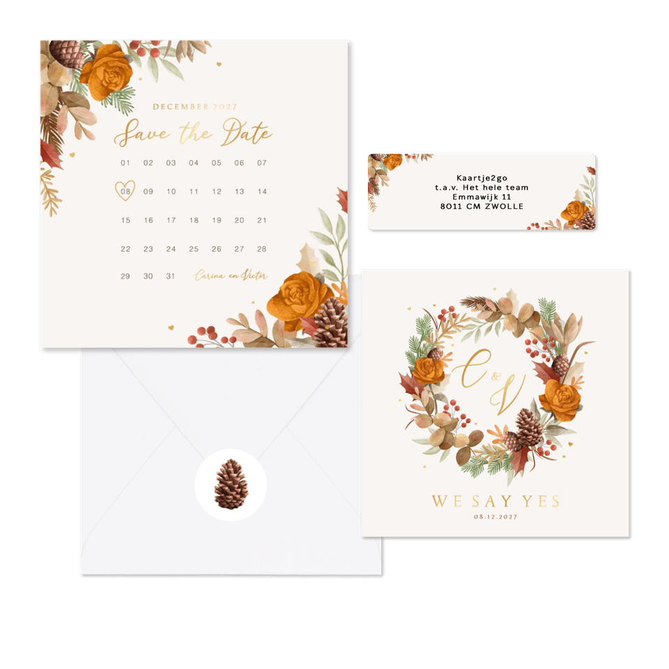 Herfst winter set bladeren bloemen goud