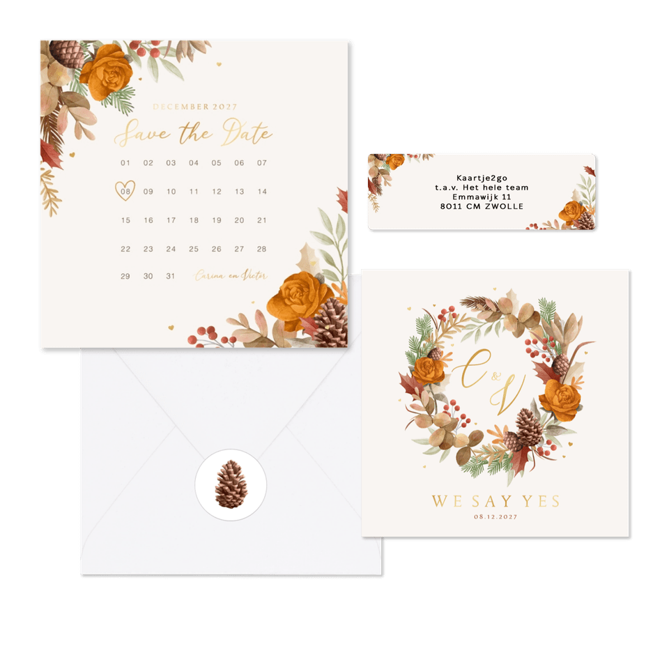 Herfst winter set bladeren bloemen goud