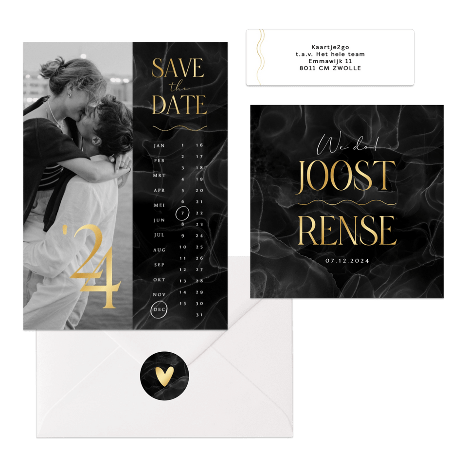 Trouwset chic marmer zwart goud typografisch