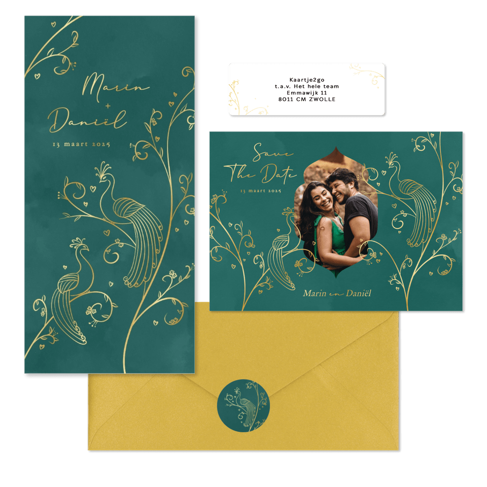 Sierlijke groene trouwset takjes en vogels