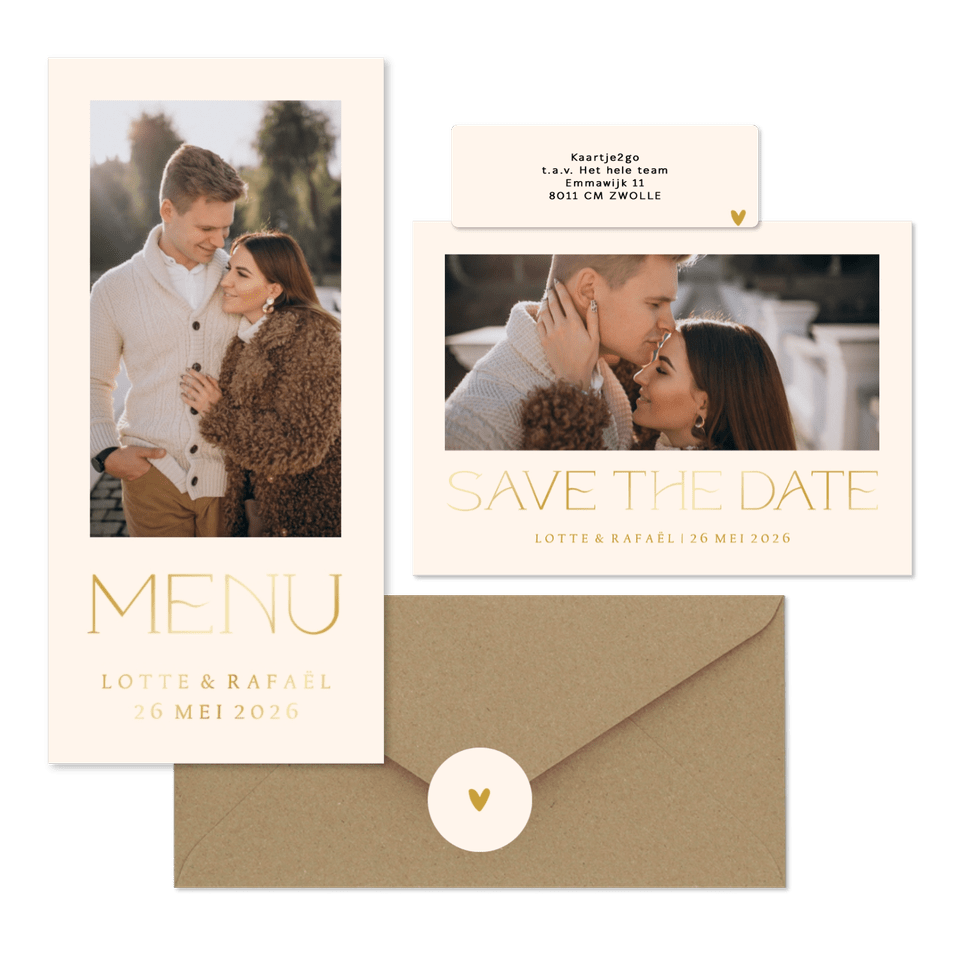 Simpele trouwset met foto en goudfolie