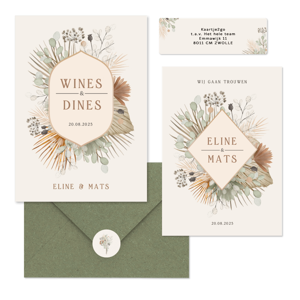 Trouwset bohemian met droogbloemen