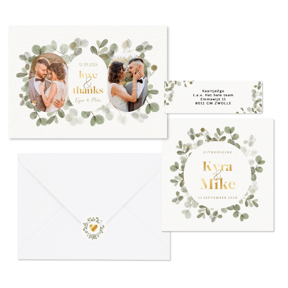 Trouwset botanisch waterverf eucalyptus wit