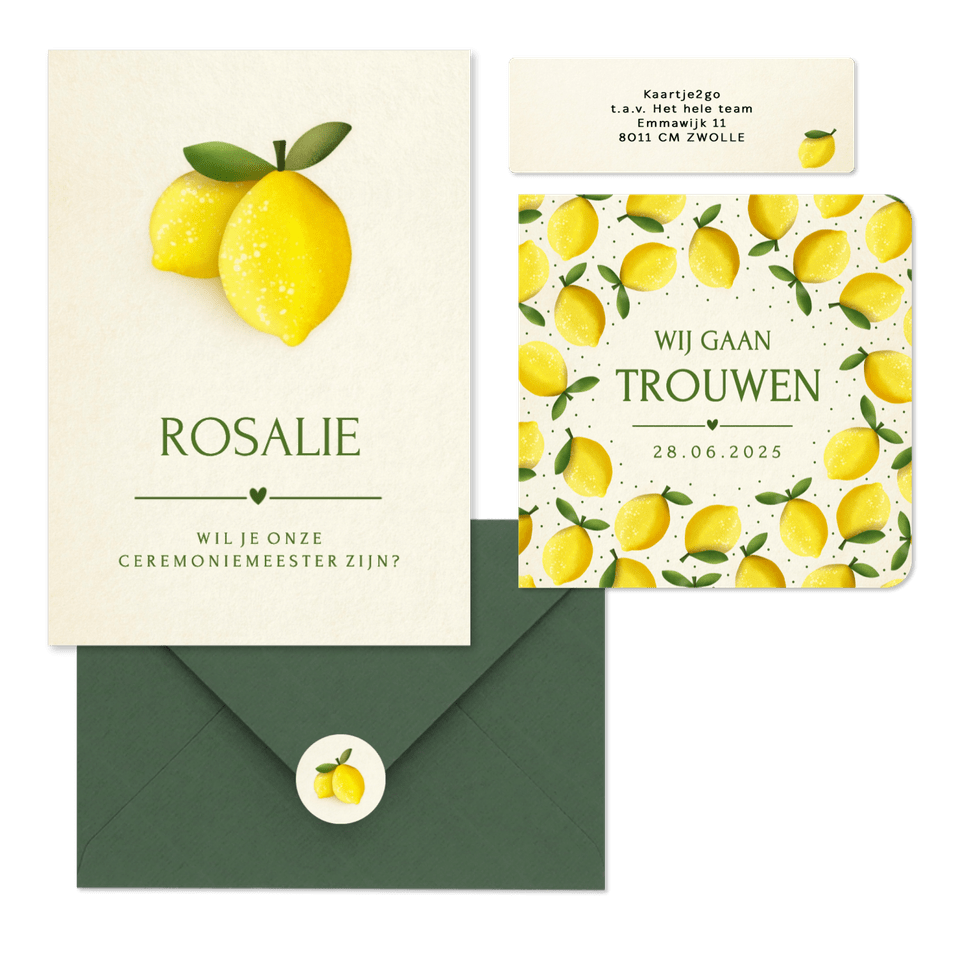 Trouwset zomer met citroen illustraties