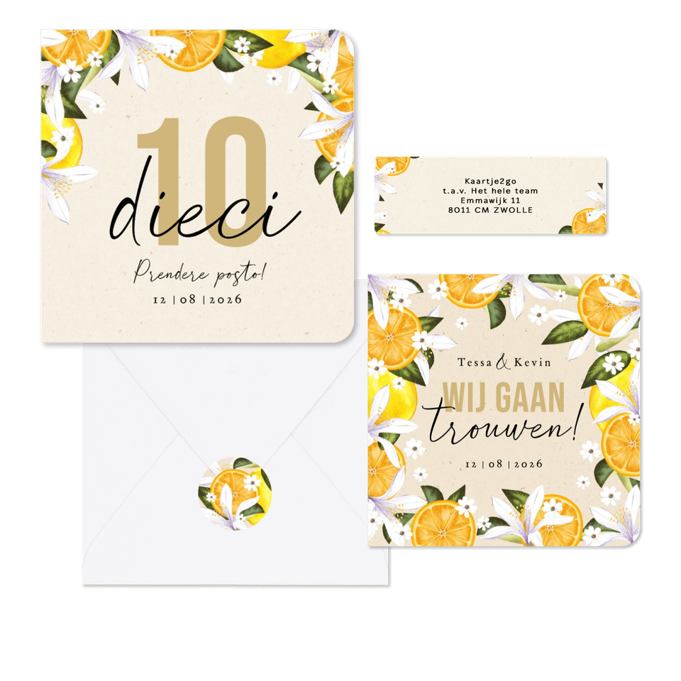 Botanisch zomerse trouwhuisstijl Mediterranee met geschilderd fruit en bloemen