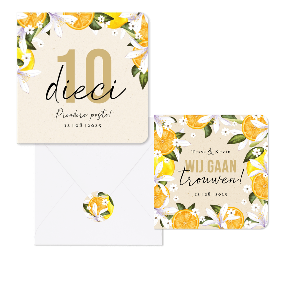 Botanisch zomerse trouwhuisstijl Mediterranee met geschilderd fruit en bloemen