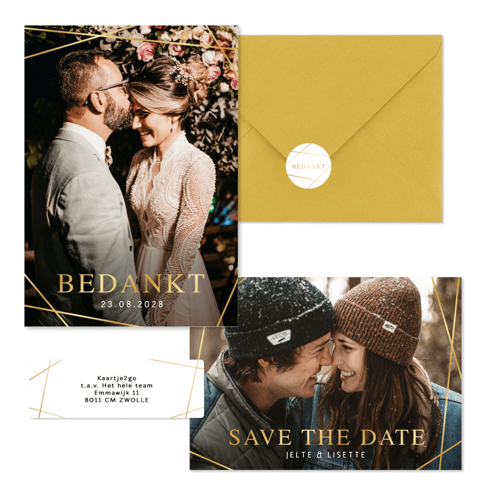 Trouwset gouden geometrische lijnen en foto