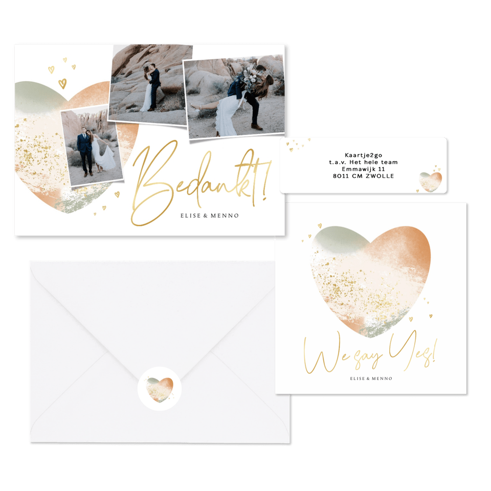 Trouwset met abstract hart van verfstroken