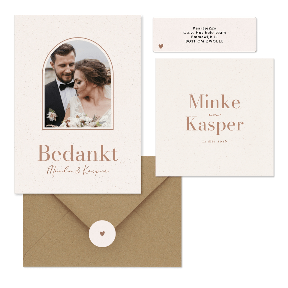 Minimalistische trouwkaartenset beige papiertextuur