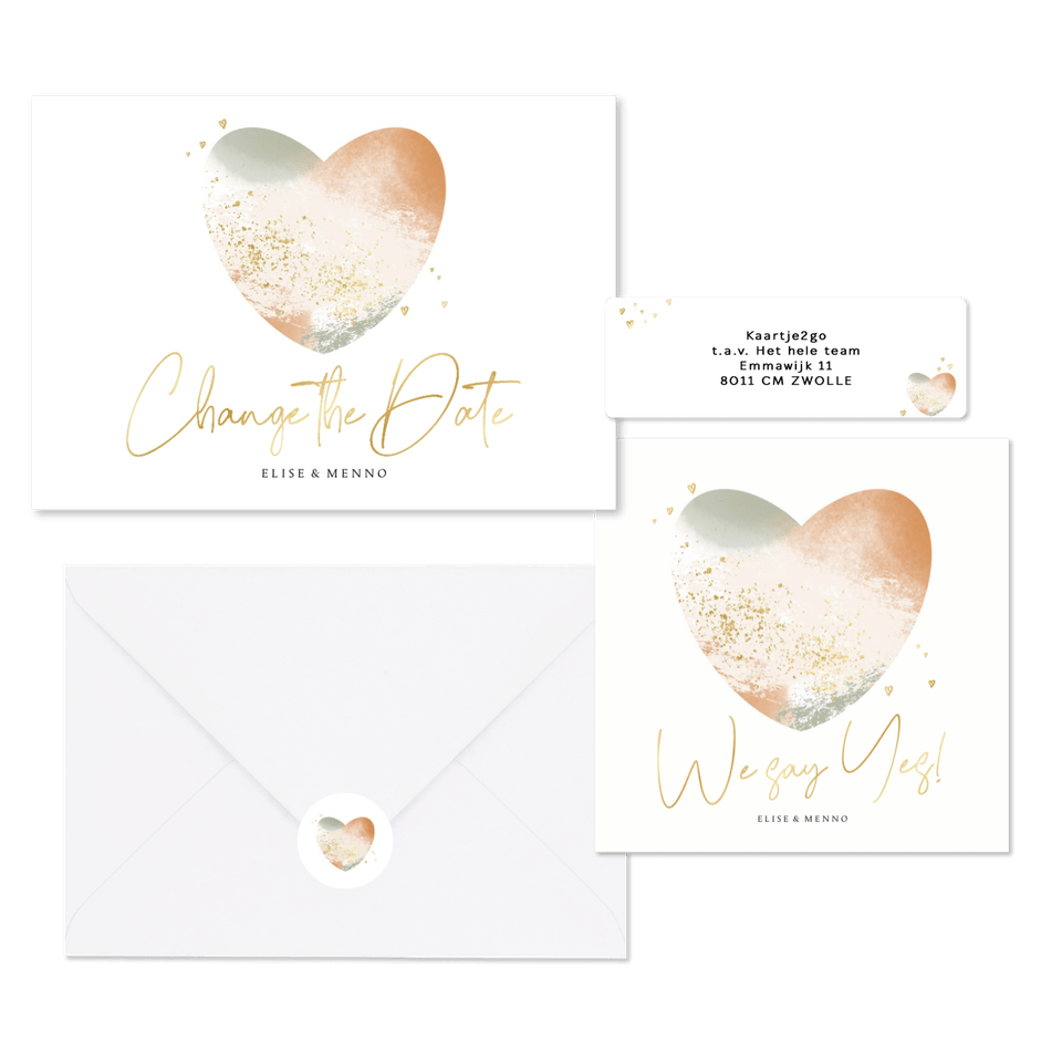 Trouwset met abstract hart van verfstroken