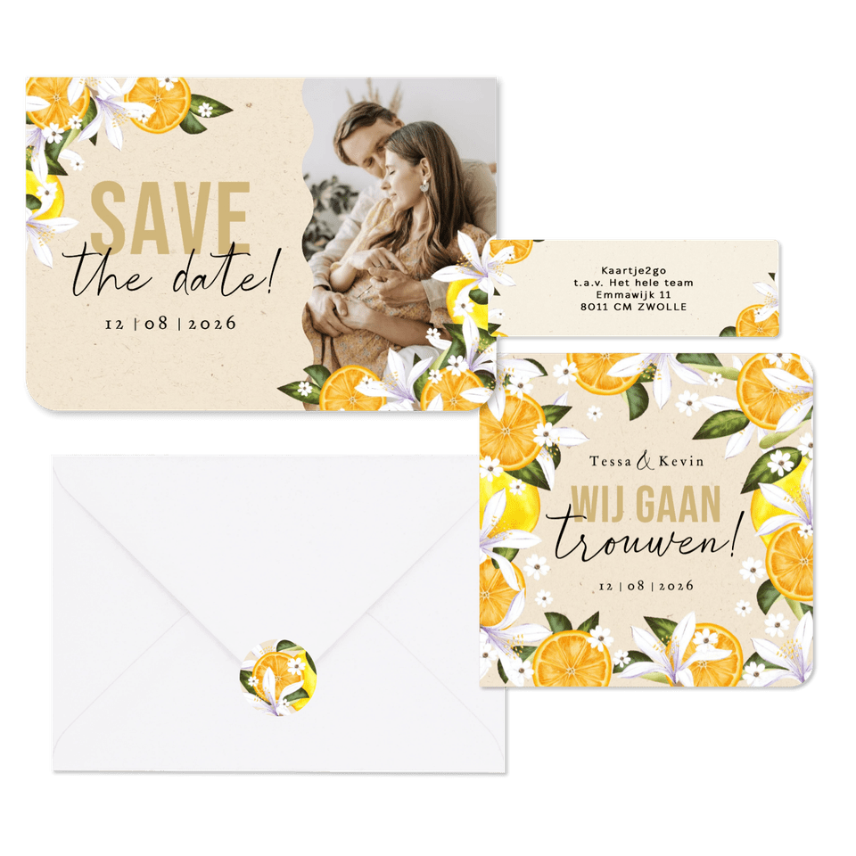 Botanisch zomerse trouwhuisstijl Mediterranee met geschilderd fruit en bloemen