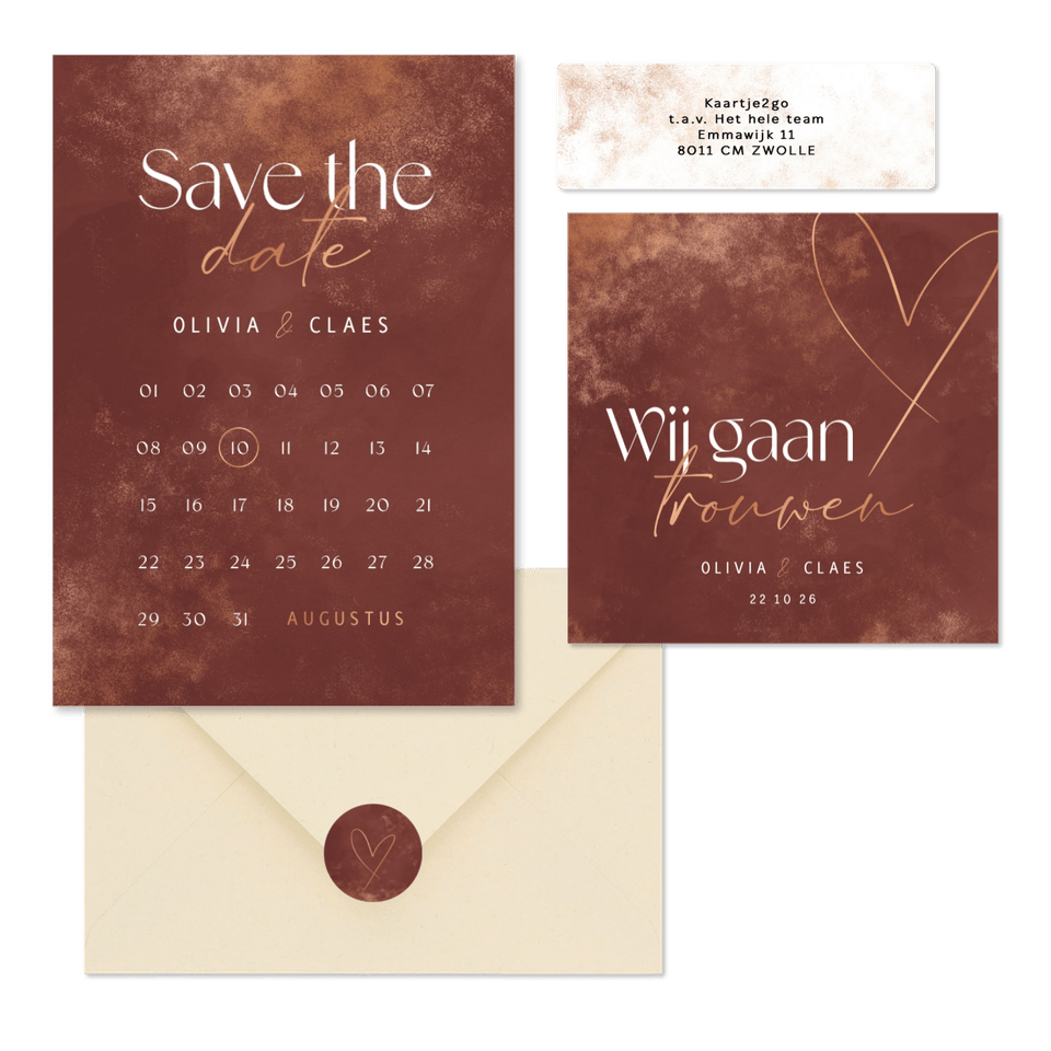 Trouwset stijlvol met koper accenten