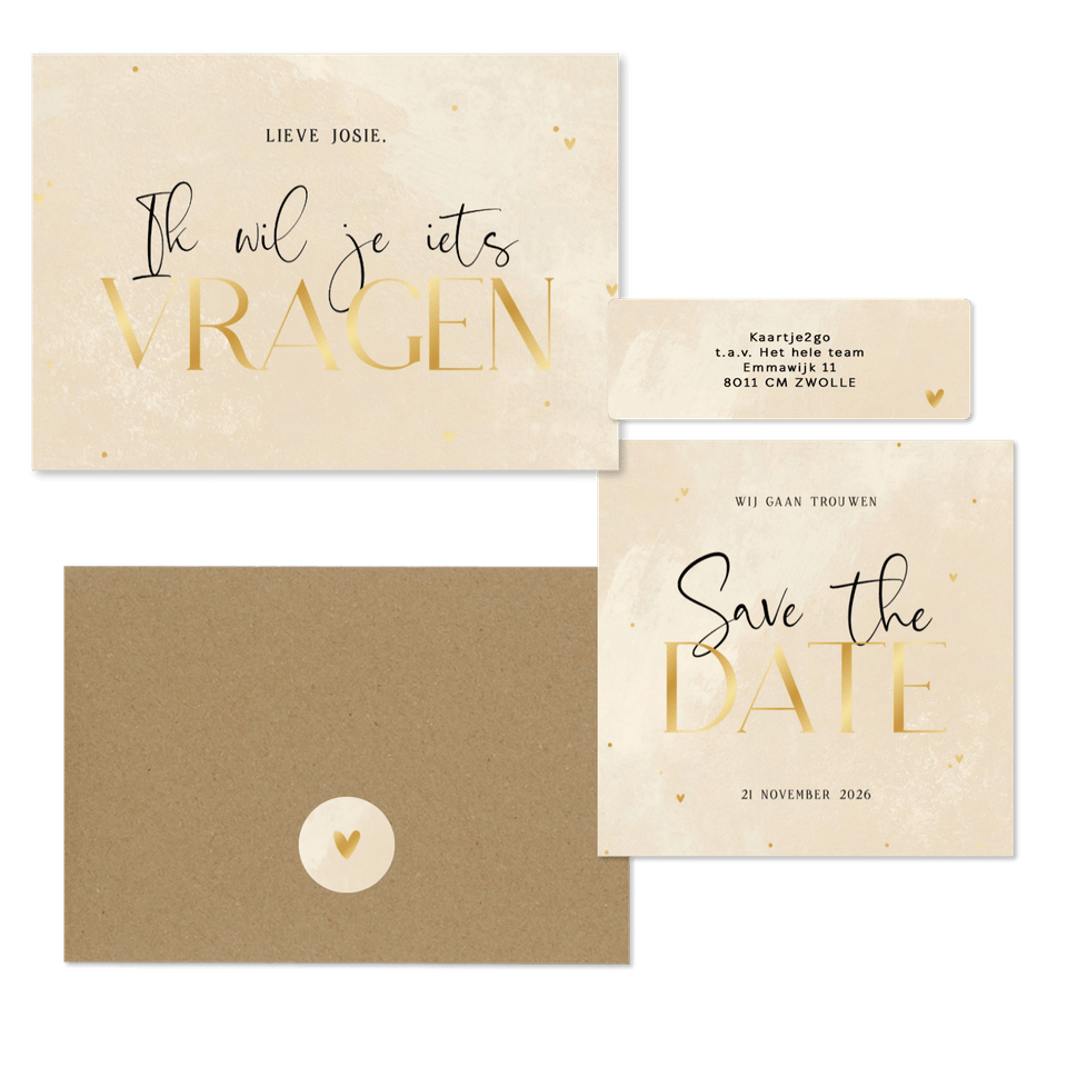 Trouwen steenlook beige gouden hartjes stipjes