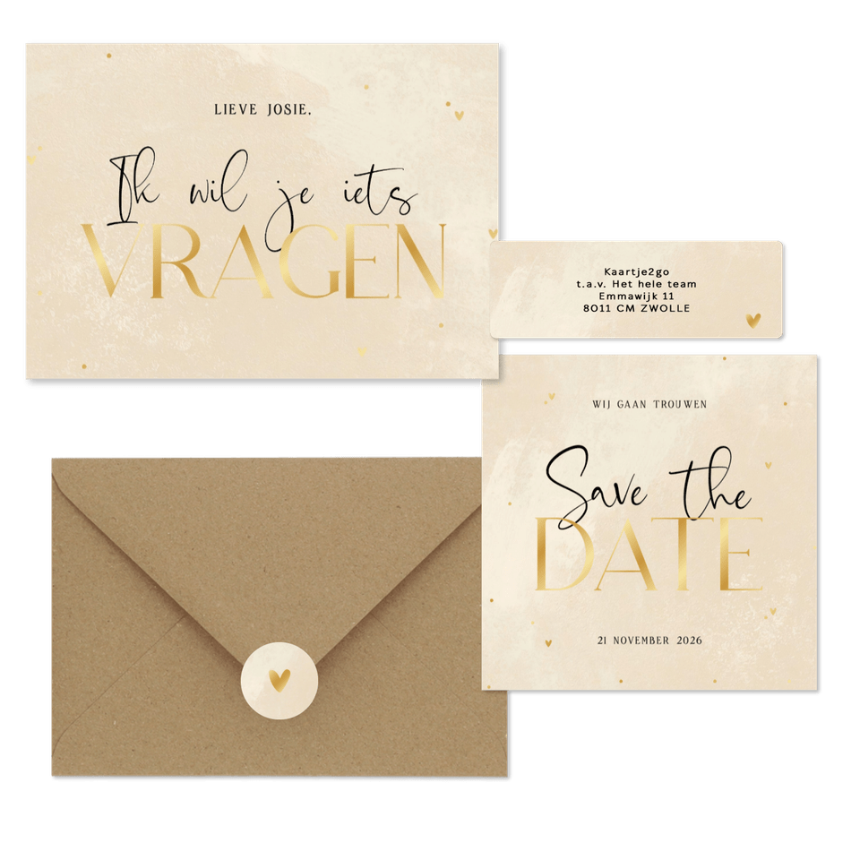 Trouwen steenlook beige gouden hartjes stipjes