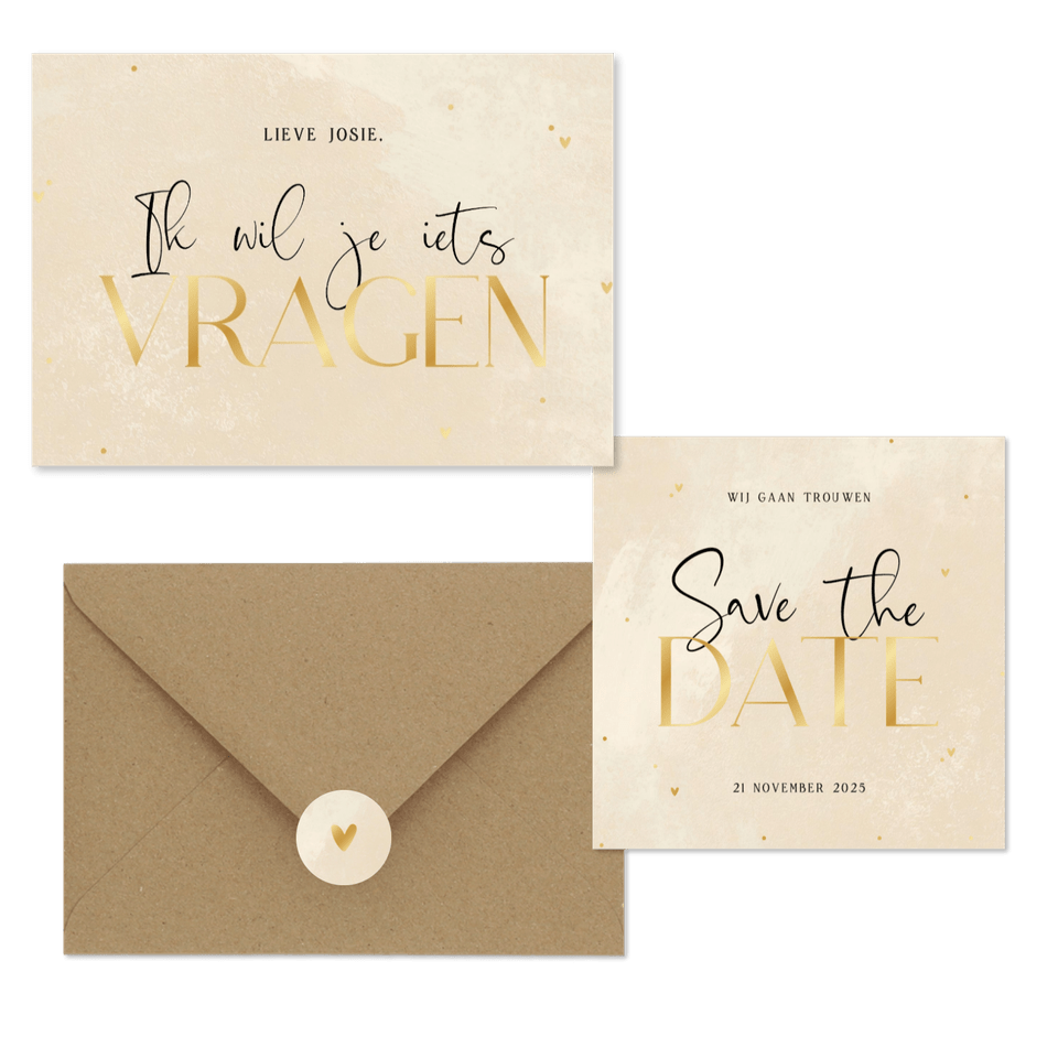 Trouwen steenlook beige gouden hartjes stipjes