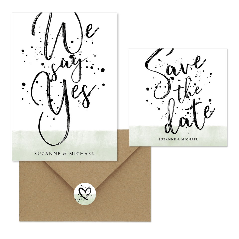 Moderne trouwset met stoere typografie en spetters