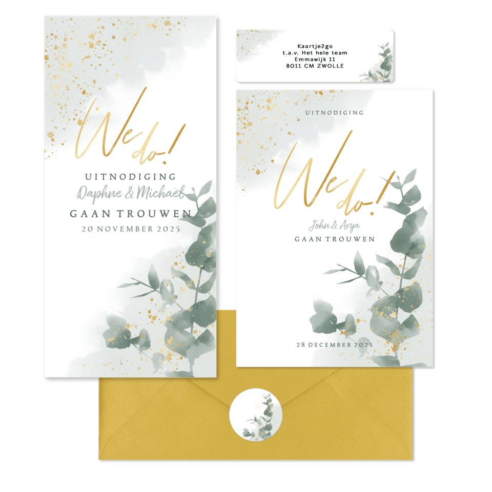 Stijlvolle trouwset met waterverf eucalyptus