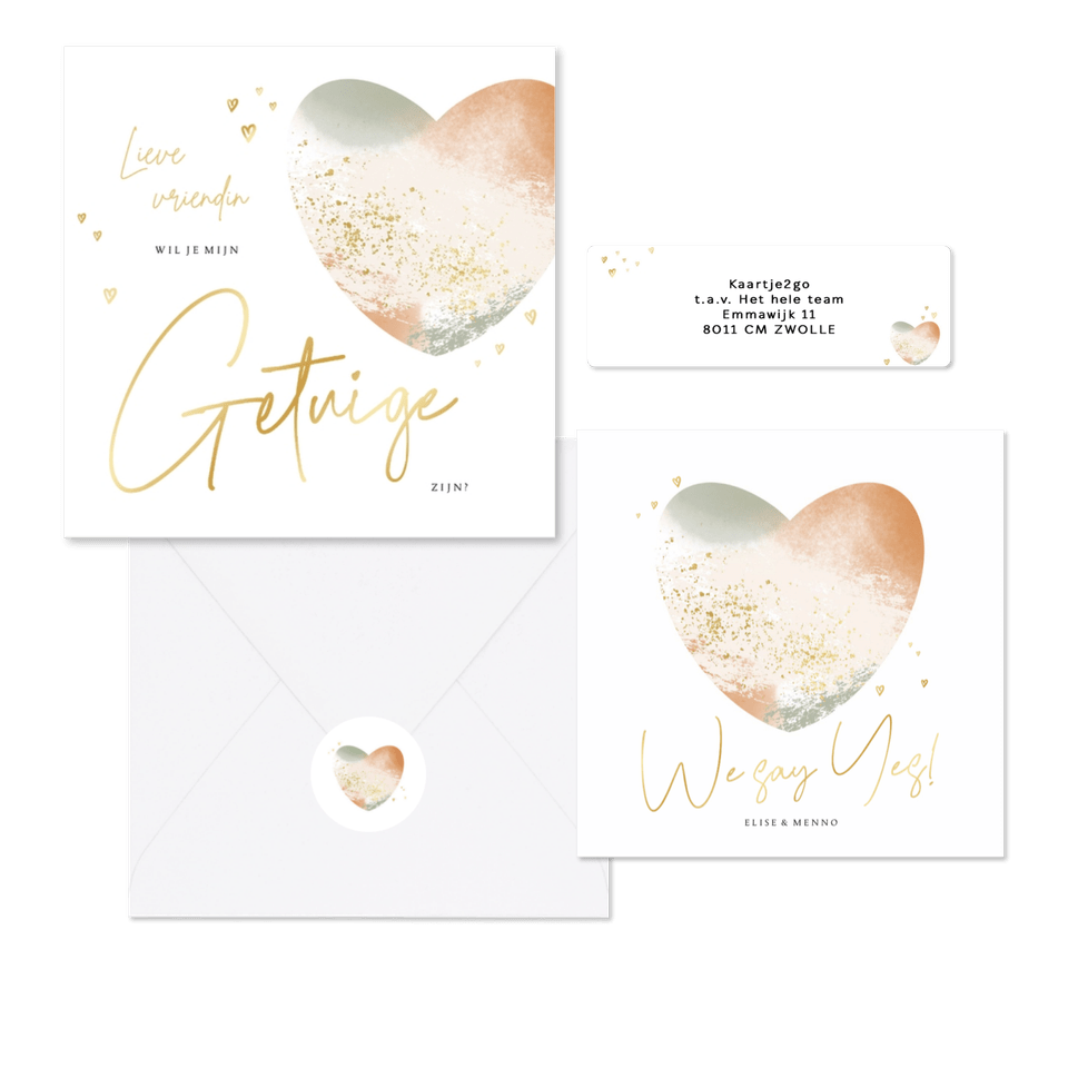 Trouwset met abstract hart van verfstroken