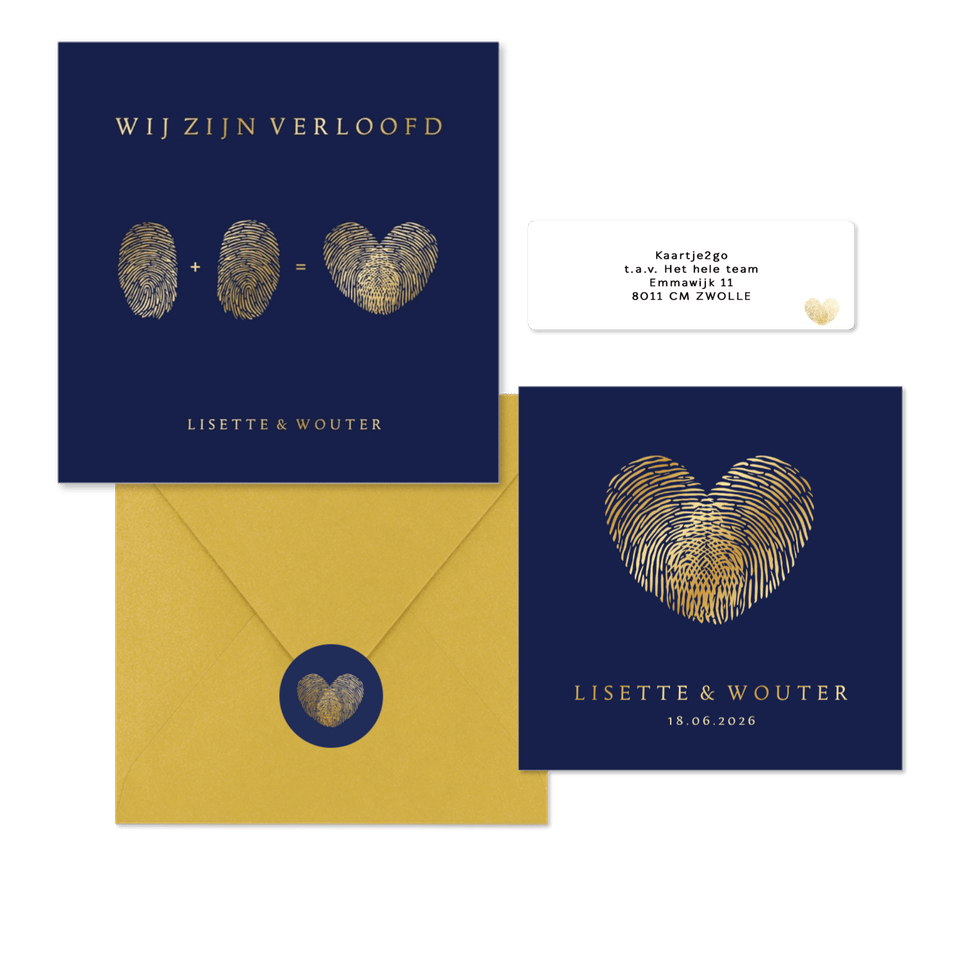 Trouwset met vingerafdrukken hartje in goud