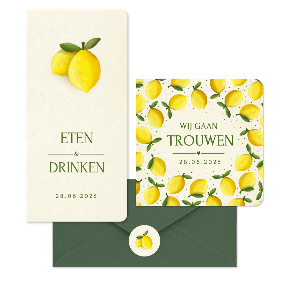 Trouwset zomer met citroen illustraties