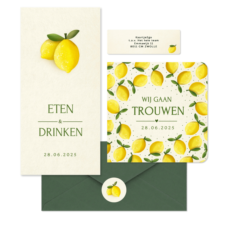 Trouwset zomer met citroen illustraties