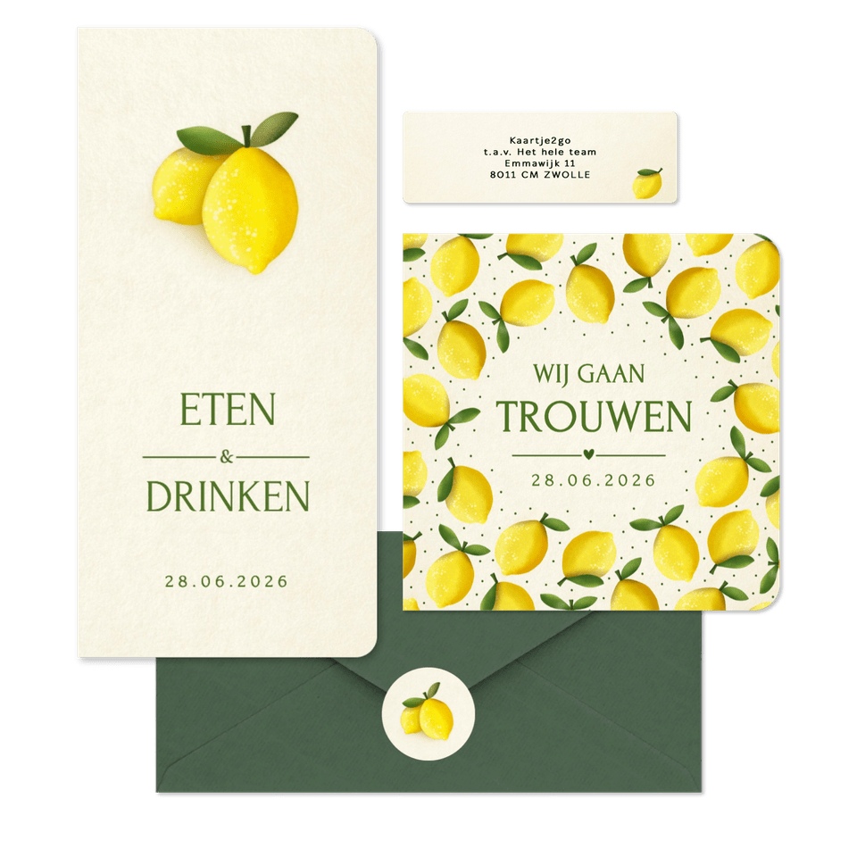 Trouwset zomer met citroen illustraties