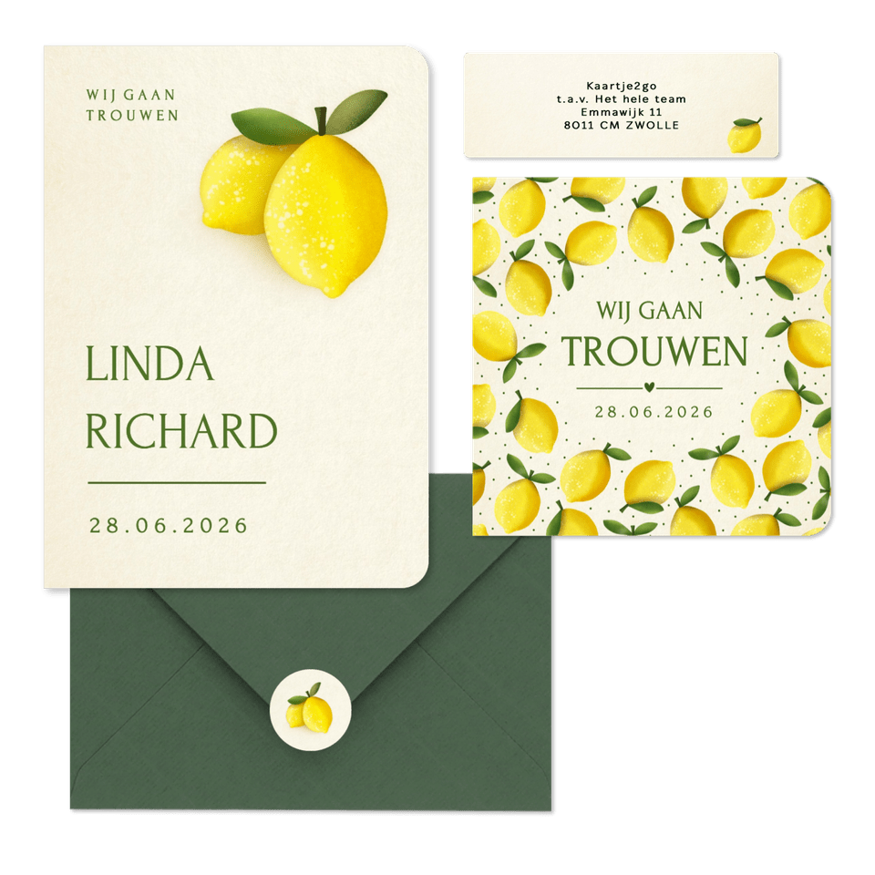 Trouwset zomer met citroen illustraties