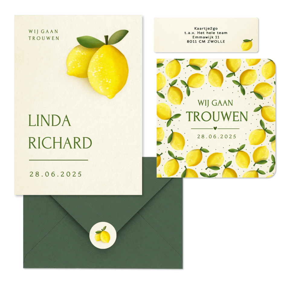 Trouwset zomer met citroen illustraties