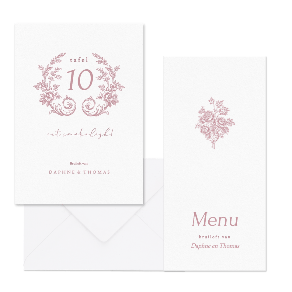 Klassieke trouwset met vintage roze boeket met rozen