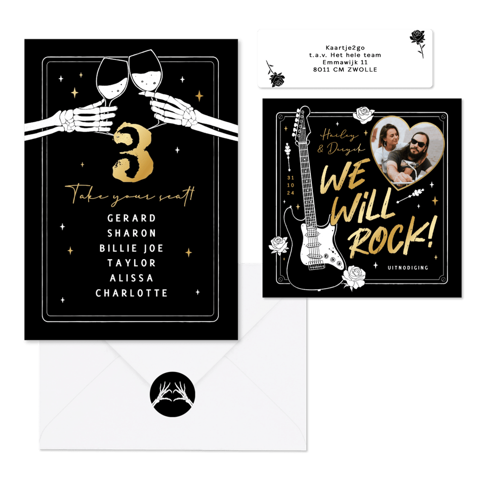 Trouwkaarten stoer Rock n Roll metal alternatief zwart