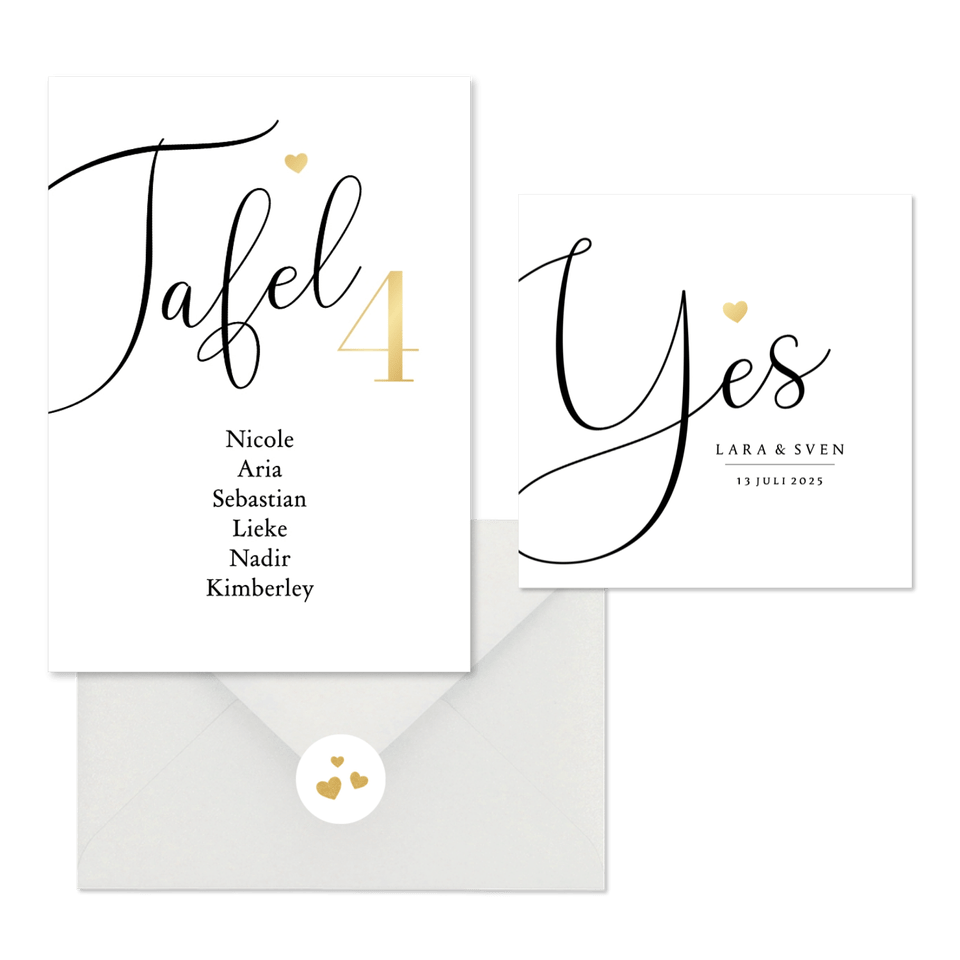 Trouwkaarten set stijlvol gouden hartje