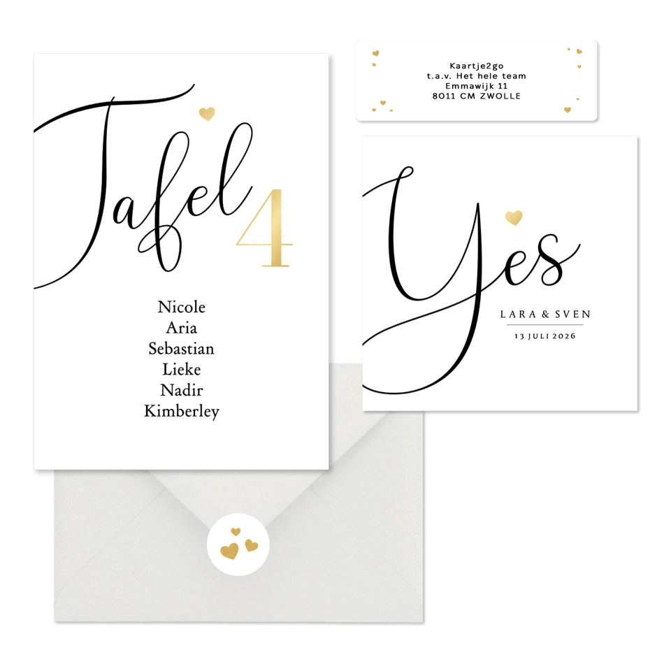 Trouwkaarten set stijlvol gouden hartje