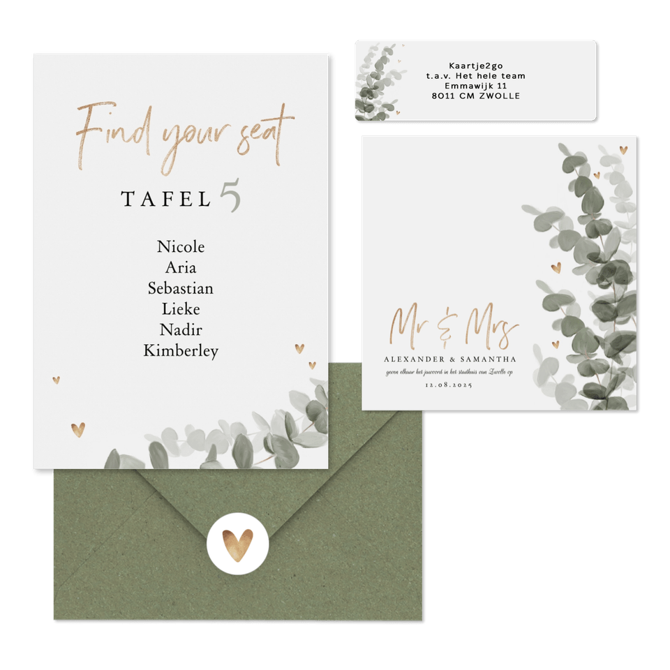 Botanische trouwset eucalyptus met goud