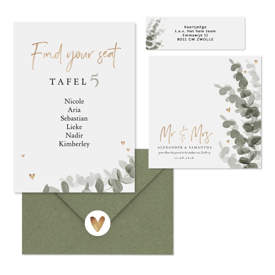 Botanische trouwset eucalyptus met goud