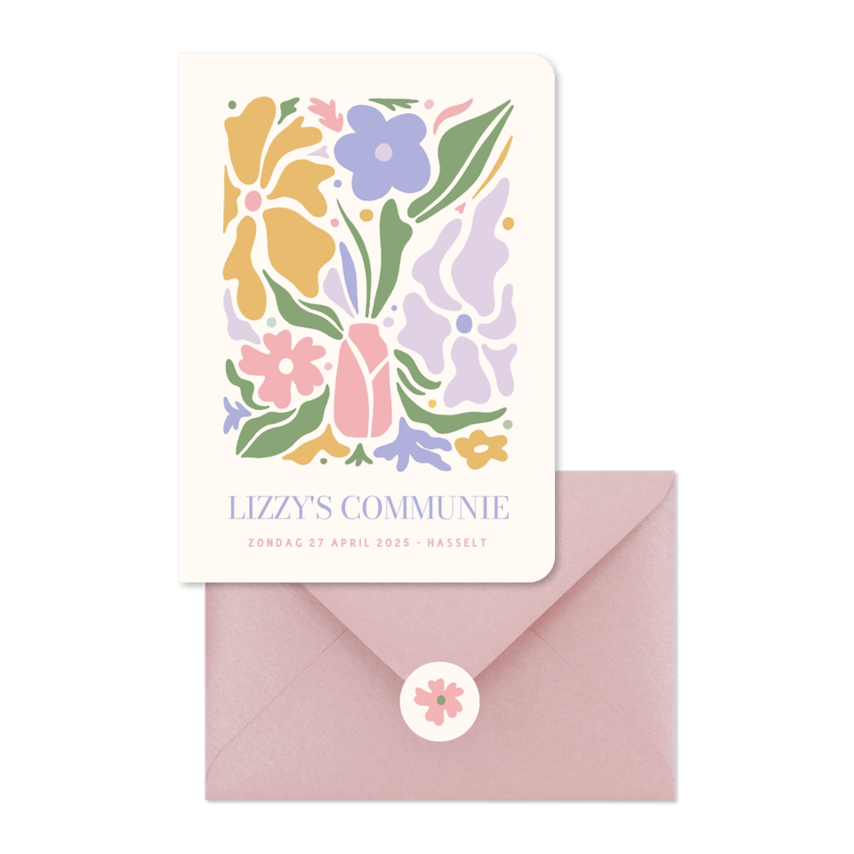 Trendy communieset meisje met pastel bloemen