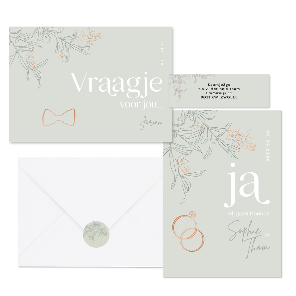 Trouwset groen met takjes en koper symbolen