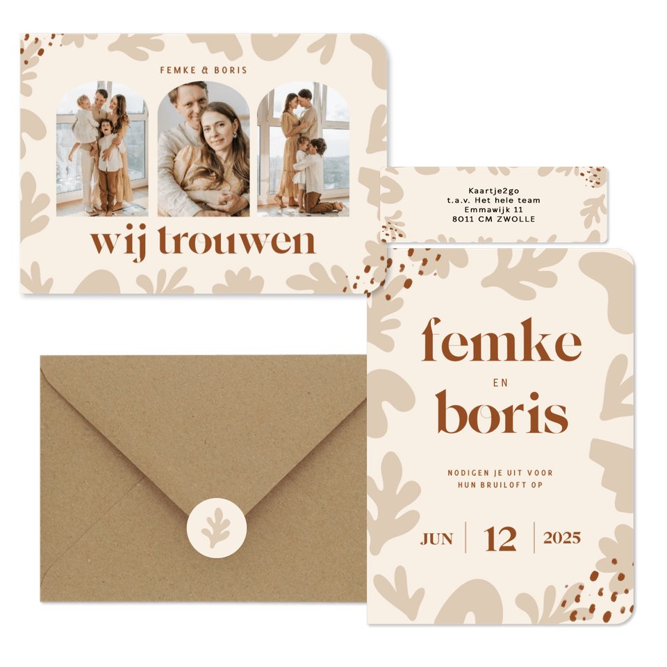 Trouwset beige met trendy abstracte vormen