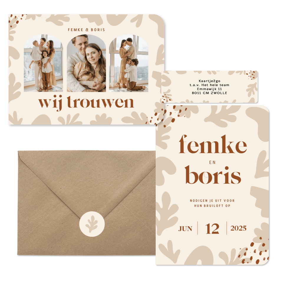 Trouwset beige met trendy abstracte vormen