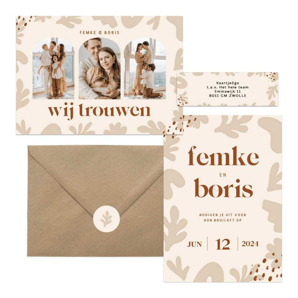 Trouwset beige met trendy abstracte vormen