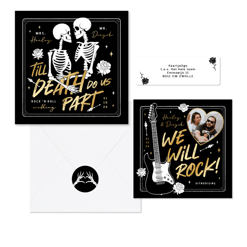 Trouwkaarten stoer Rock n Roll metal alternatief zwart