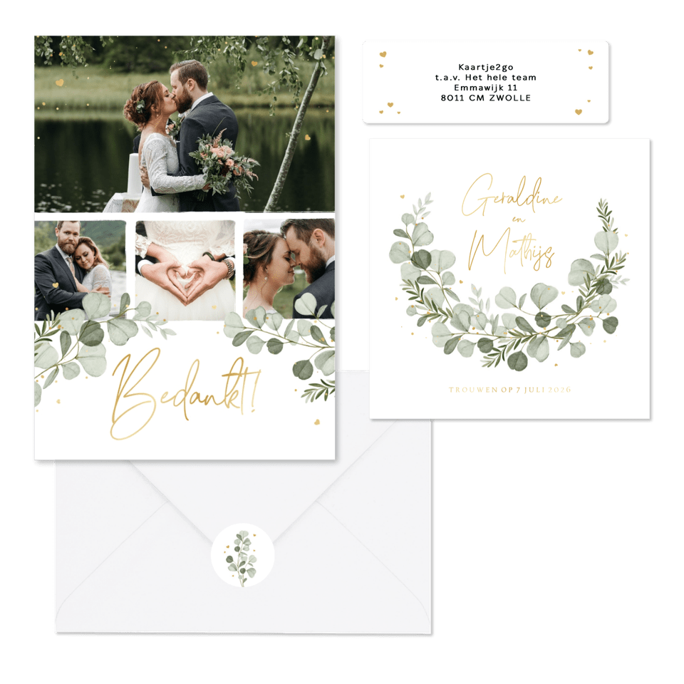 Eucalyptus trouwset goud hartjes spetters