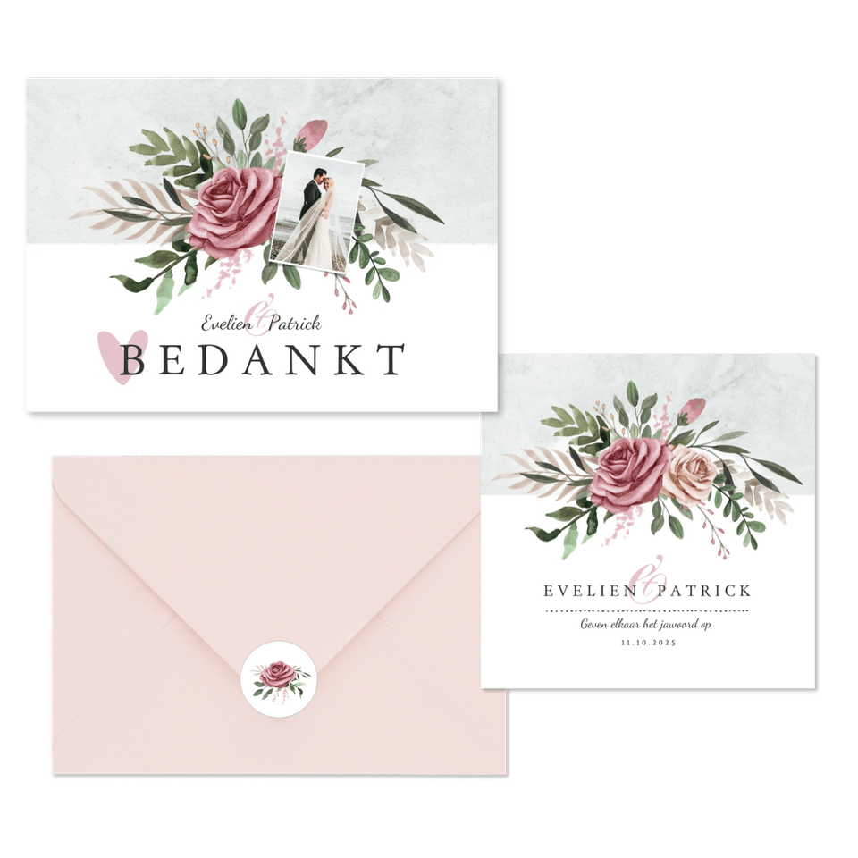 Trouwkaarten stijlvol aquarel rozen en takjes