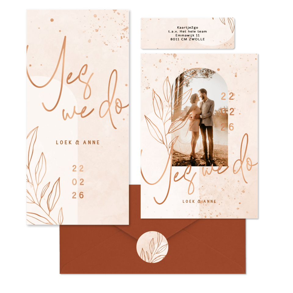 Trouwset bohemian lichtroze met koper