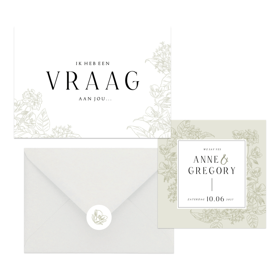 Klassieke trouwset lijnillustratie bloemen